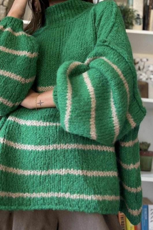 Big Softie Stripe Funnel Grunge Knit Jade /8=